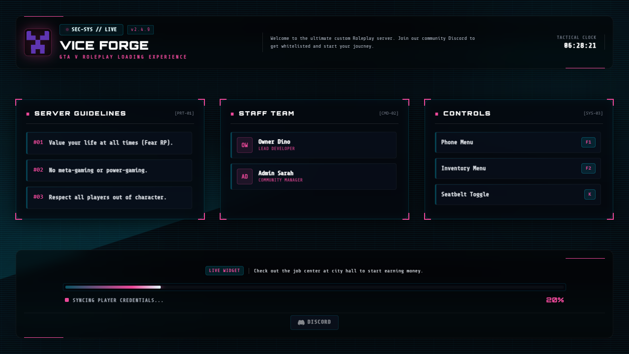 Vice Stealth Command Screen Mockup Preview